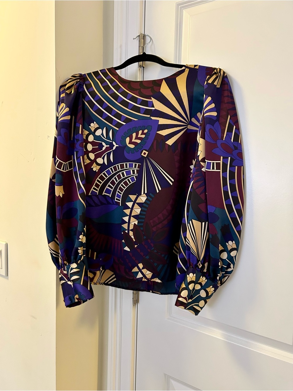 Ann Taylor Purple Multi Printed Puff Sleeve Blouse